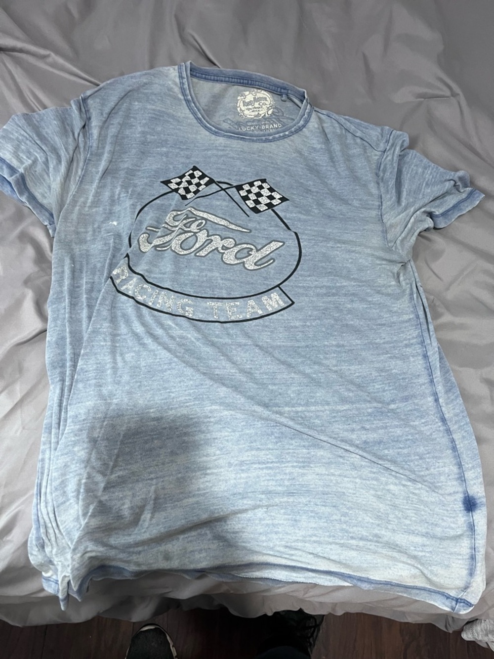 Lucky Brand Light Blue Ford Racing Graphic Short Sleeve Tee